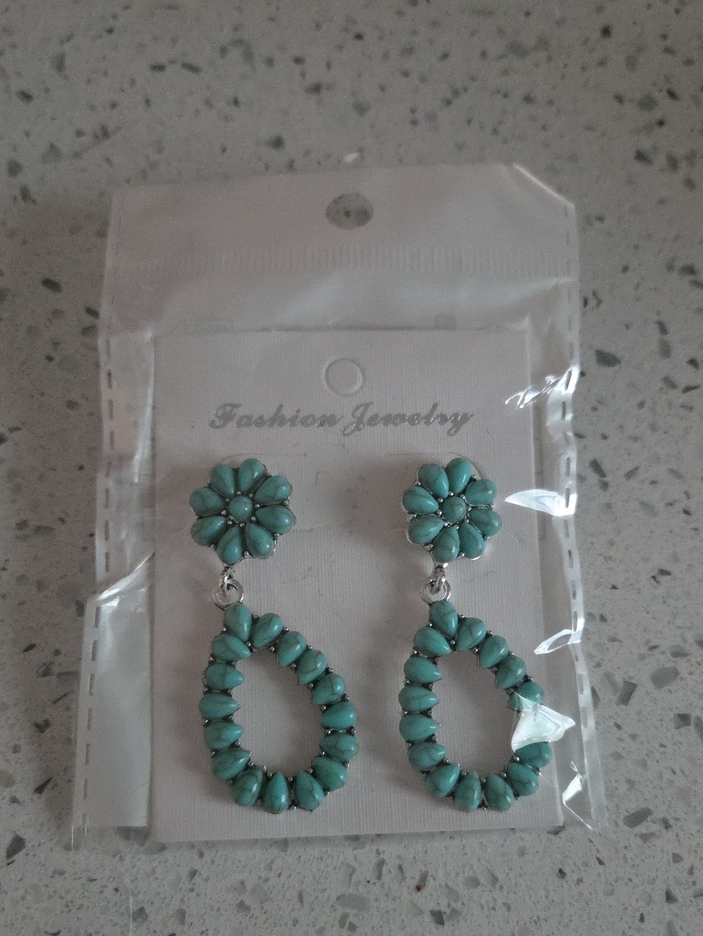 Fashion Jewelry Turquoise Floral Teardrop Dangle Earrings